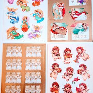 4 Page Lot of Vinyl Christmas Angel Stickers for Gifts Party Favors Scrapbooking